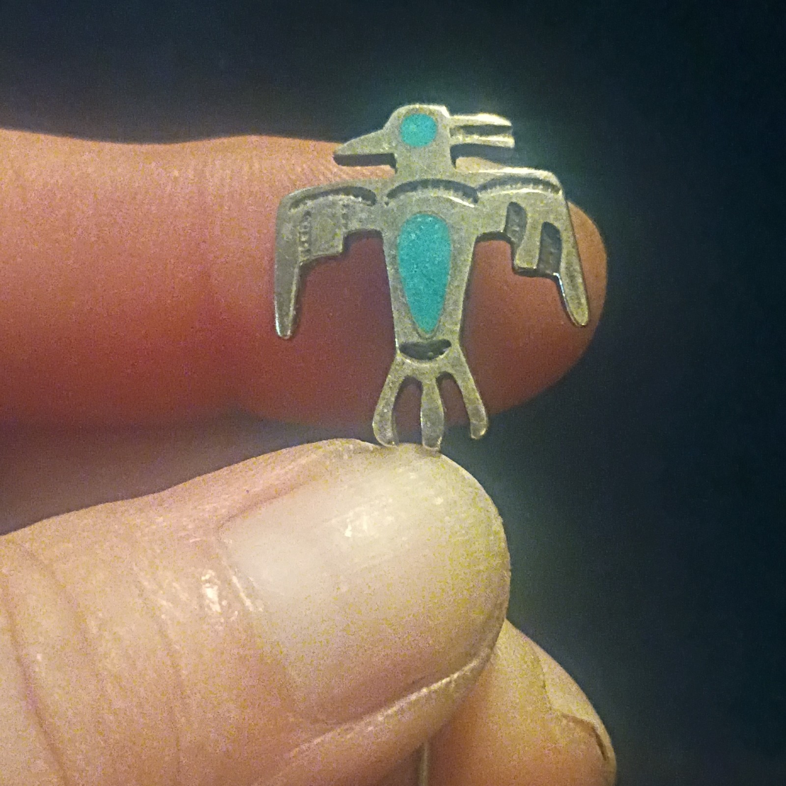 Sterling Silver Bird Pin Blue Turquoise Inlay Unisex Adults