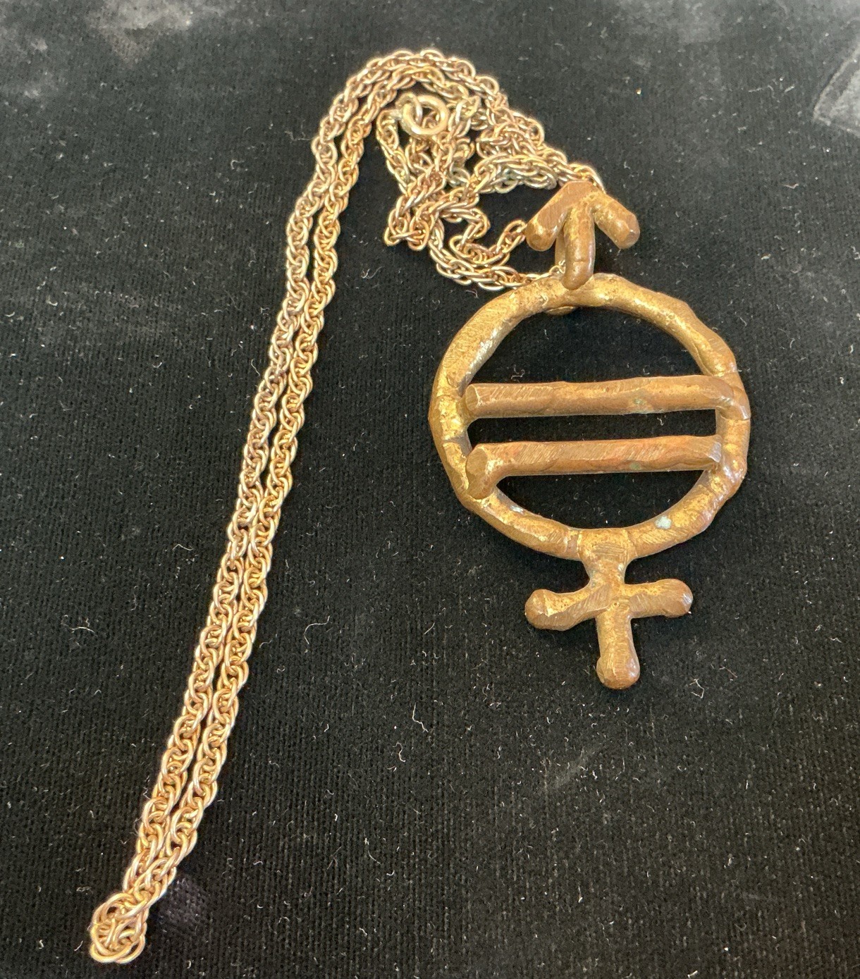 Handcraft Brass Brutalist 2 1/2” Large Male Female Equal Pendant 24” Chain