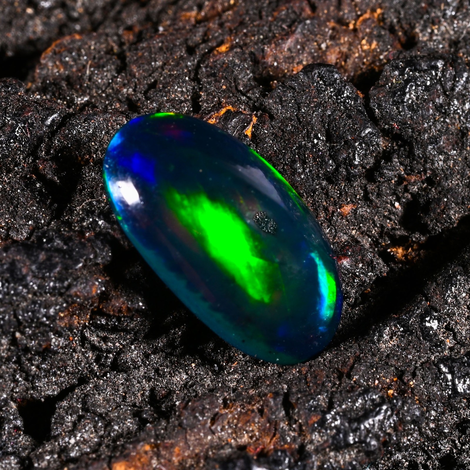 1.35 Ct Natural Ethiopian Multi Fire Black Opal Cabs Loose Gemstone 12X6X4 MM