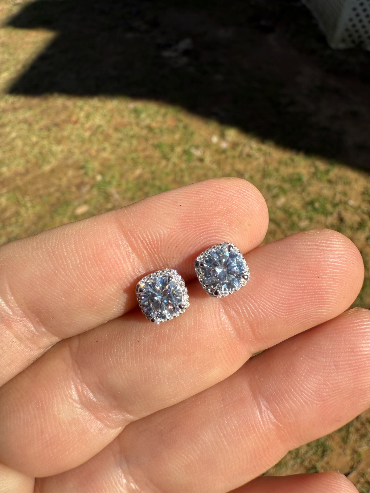 Real Moissanite Square Halo Stud Earrings 925 Silver Hip Hop Mens Ladies Iced