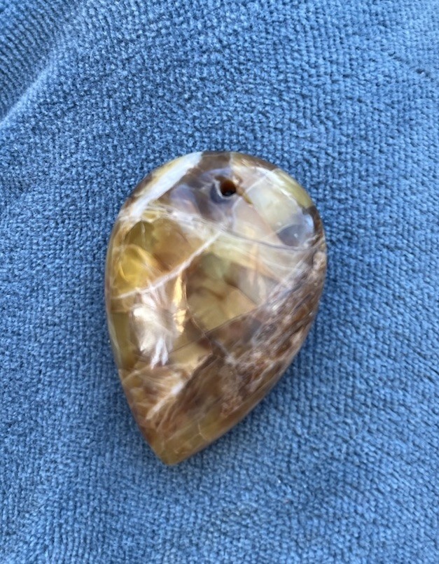 Natural Chrysoberyl Chatoyant Variation Crystal Pendant Tan Teardrop Shape