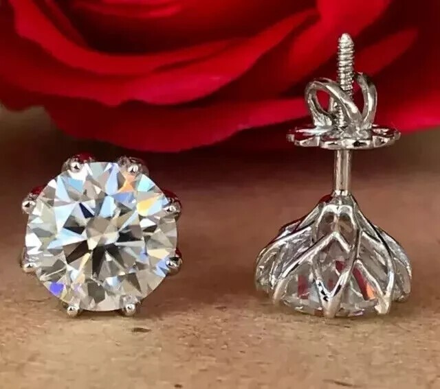 2.50Ct Round Lab Grown Diamond 6 Prong Set Women’s Stud Earrings 14k White Gold