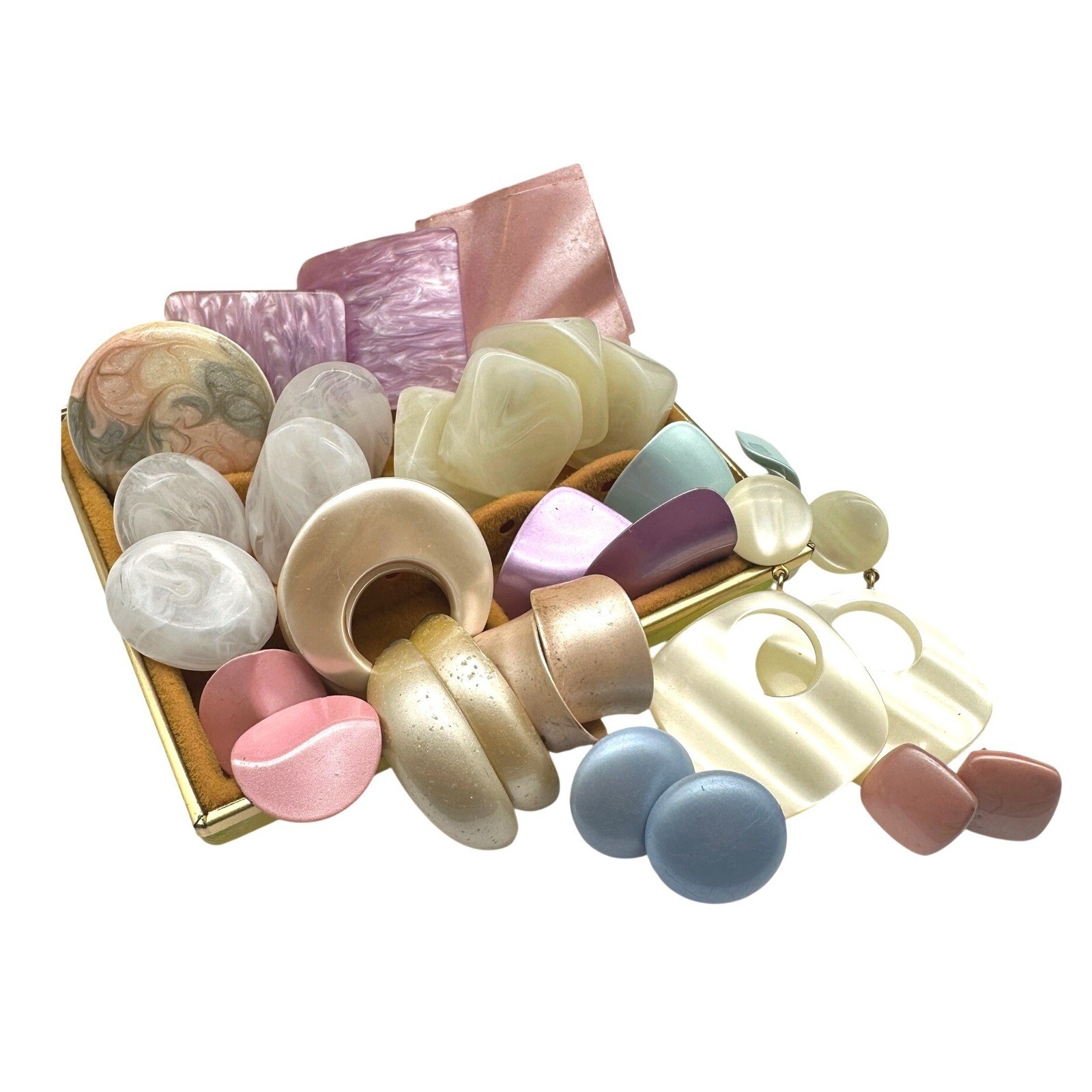 Vintage 80s Statement Earring Lot Pastel Geometric Acrylic Resin Pearlized 16pc