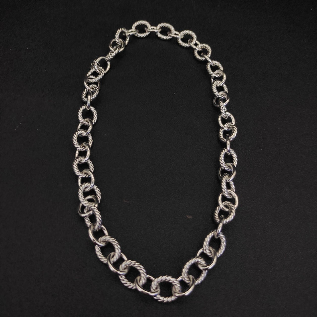 David Yurman Cable Link Oval Necklace 925 Silver Twisted Cable Wire 19.6IN