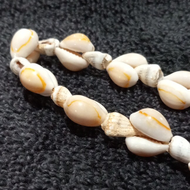 White Beige Natural Shell Oval Beaded Strand Necklace 18 in No Clasp Beach/Ocean