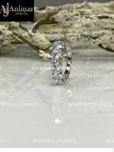 3CT Moissanite 5-Stone Anniversary Ring Wedding Band Real Sterling Silver Size 6