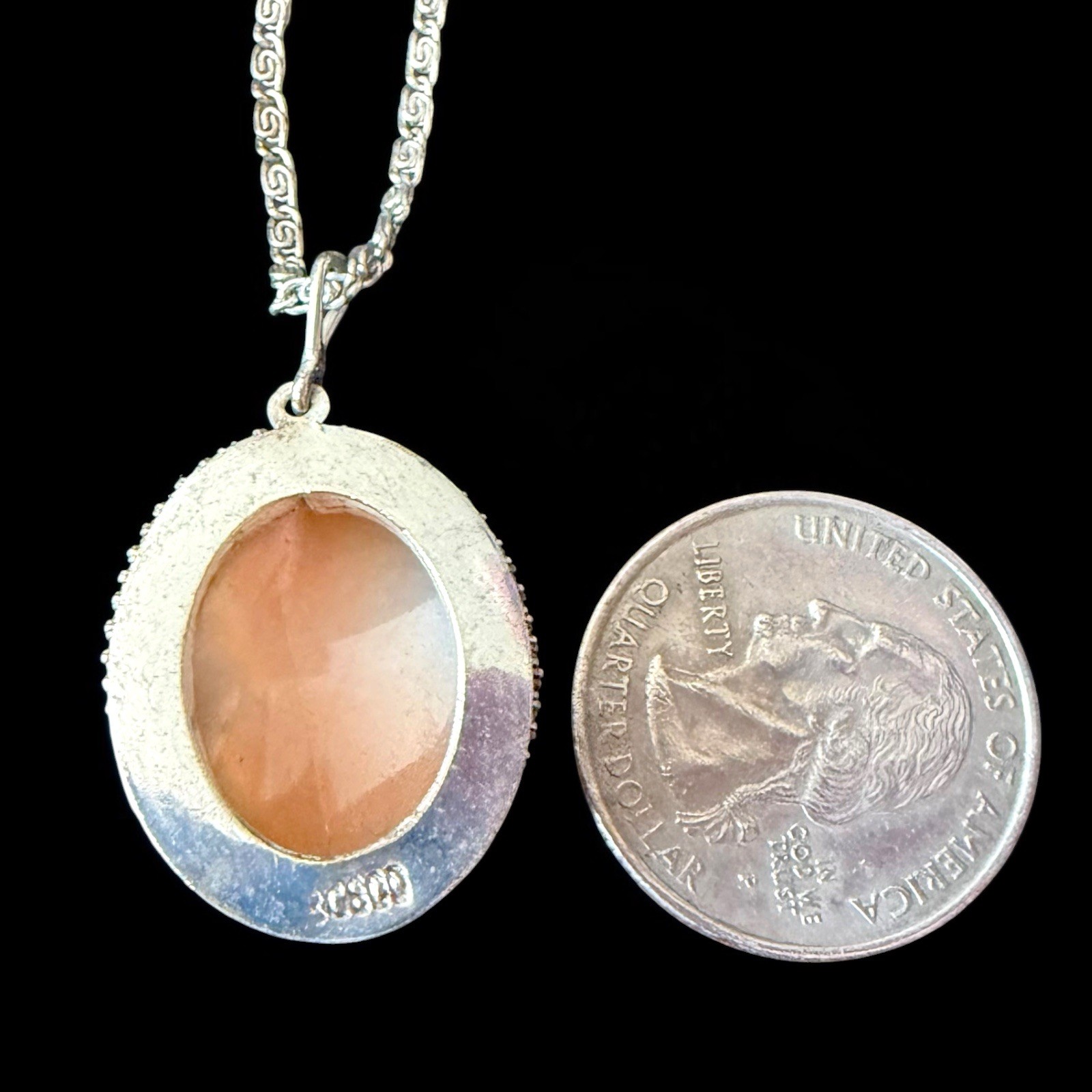 Cameo Pendant Shell Cameo 800 Silver Italian Carved Necklace Mid Century Vintage