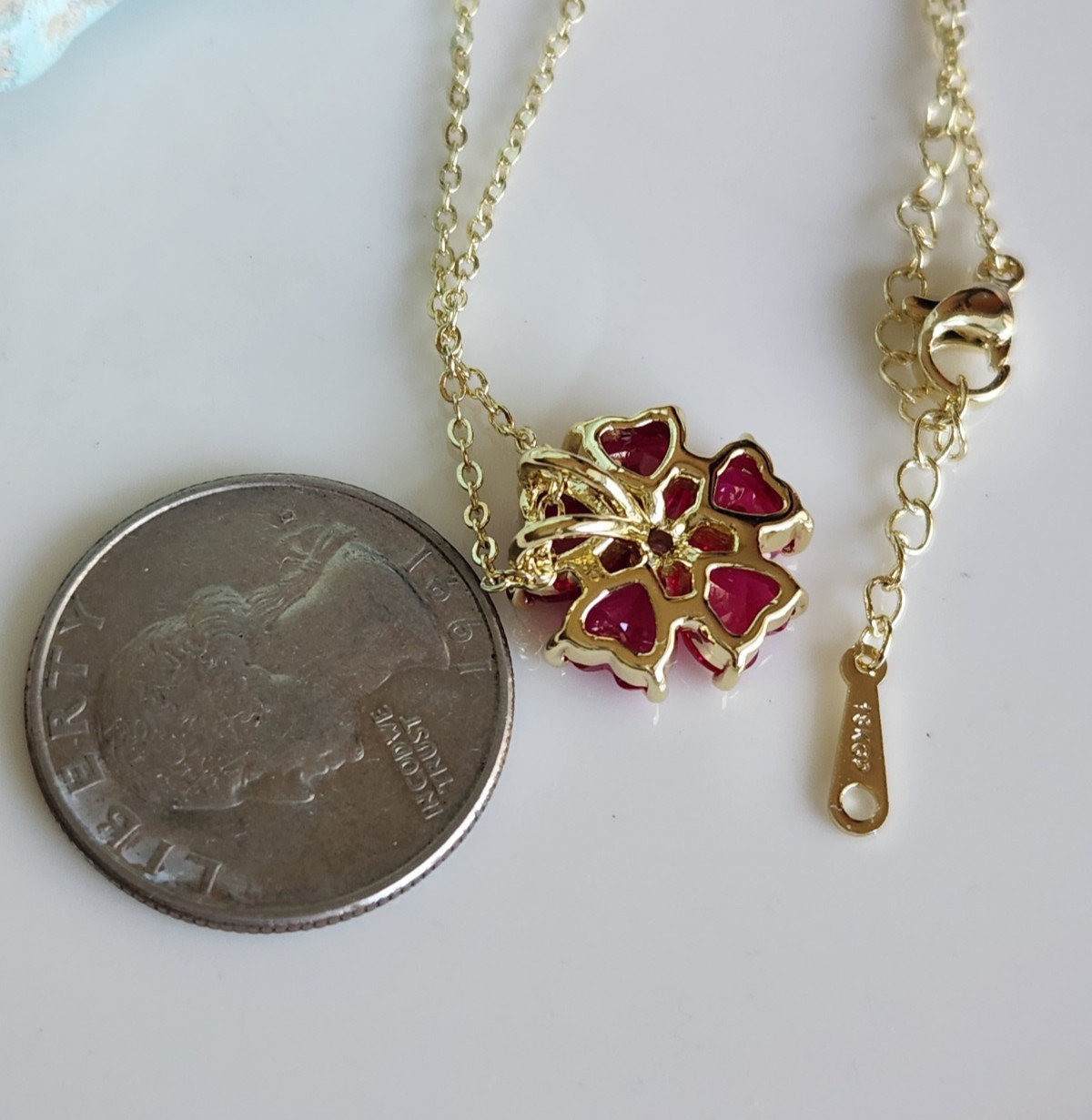 925 Sterling Sliver 6mm HEART Ruby Floral 16mm Pendant Gold-plated Free Chain