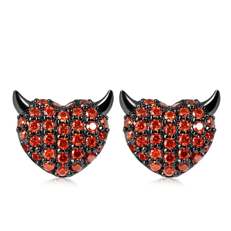 Round Cut Simulated Red Ruby Pretty Fancy Stud Earring In 14k Black Gold Plated