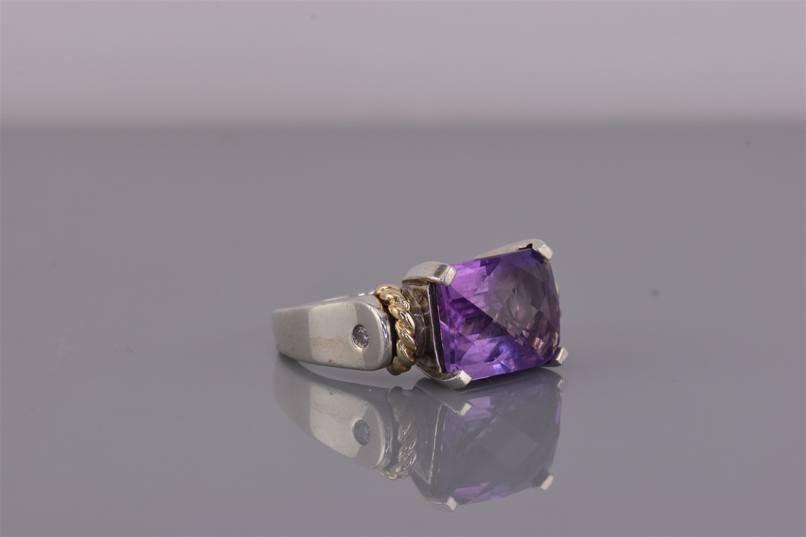 EMA Sterling Silver & 14k Gold Cable Purple Amethyst Band Ring 925 Sz: 5