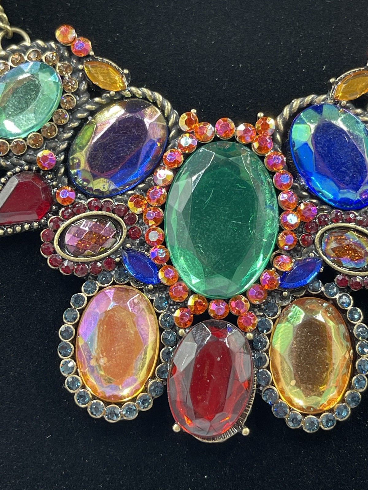 Multi-Color Faceted Rhinestone Statement Necklace & Matching Earring Set FJ-28