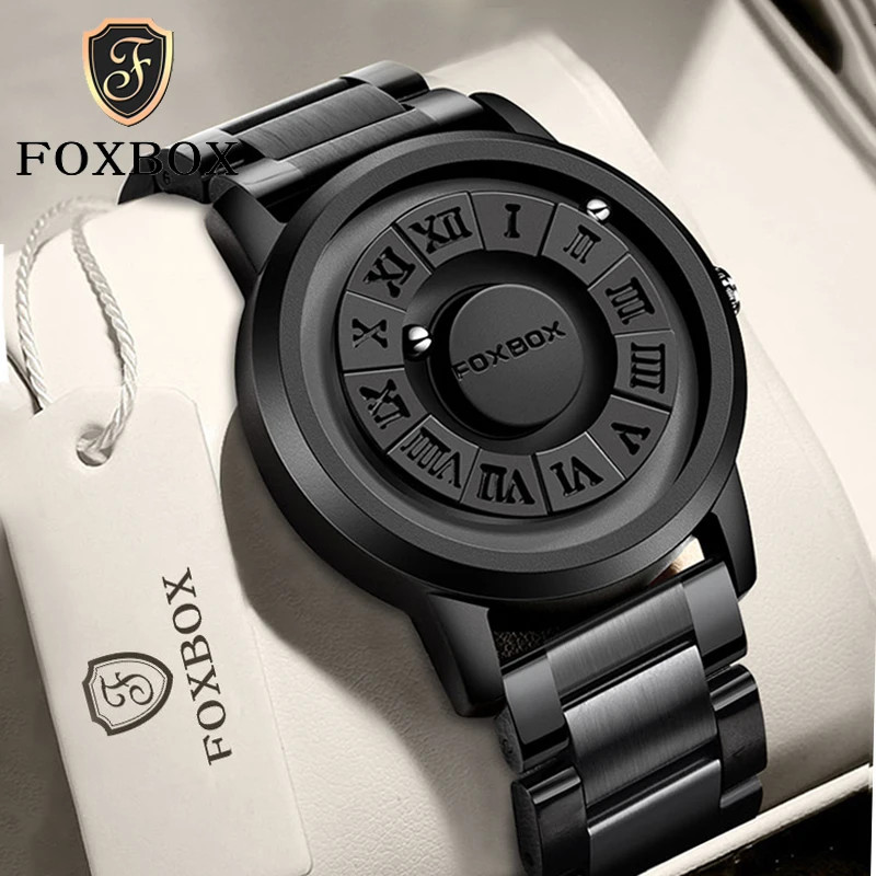 FOXBOX Man Watch Brand Creative Stainless Steel Band Scrolling Beads Quartz Wat