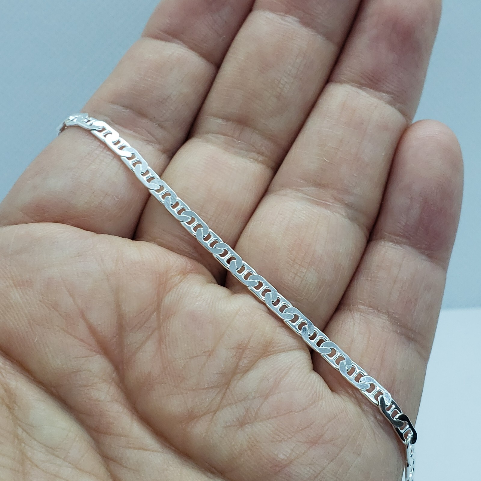 925 Sterling Silver Italy Flat Mariner Link Chain Necklace Bracelet 3mm 7″ ~ 30″