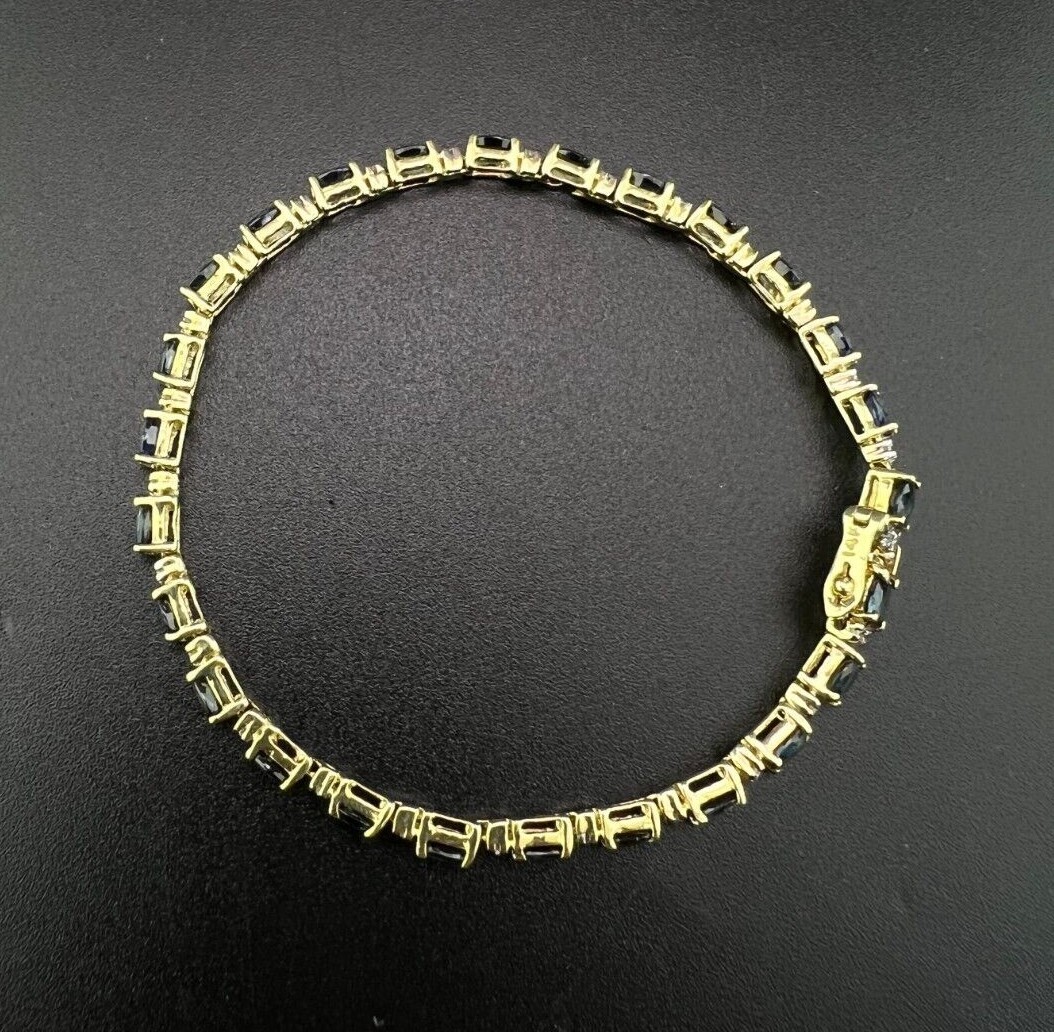 14K Solid Yellow Gold 4.00ct Oval Sapphire and Diamond Alternating Bracelet