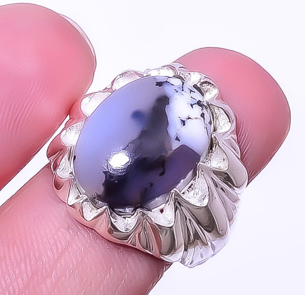Merlinite Dendritic Opal -Brazil 925 Sterling Silver Unisex Ring 7 R6
