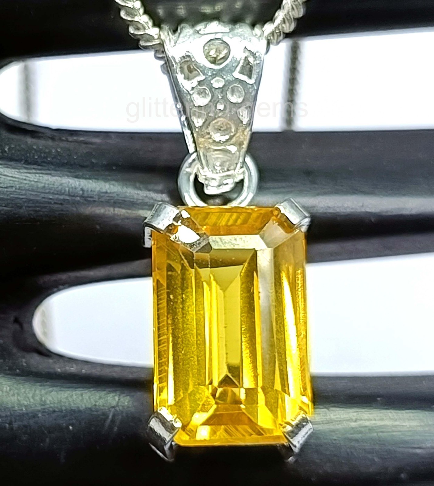 Natural Yellow Sapphire 25.15 Ct IGL Emerald Cut 925 Solid Silver Pendant 5JSP