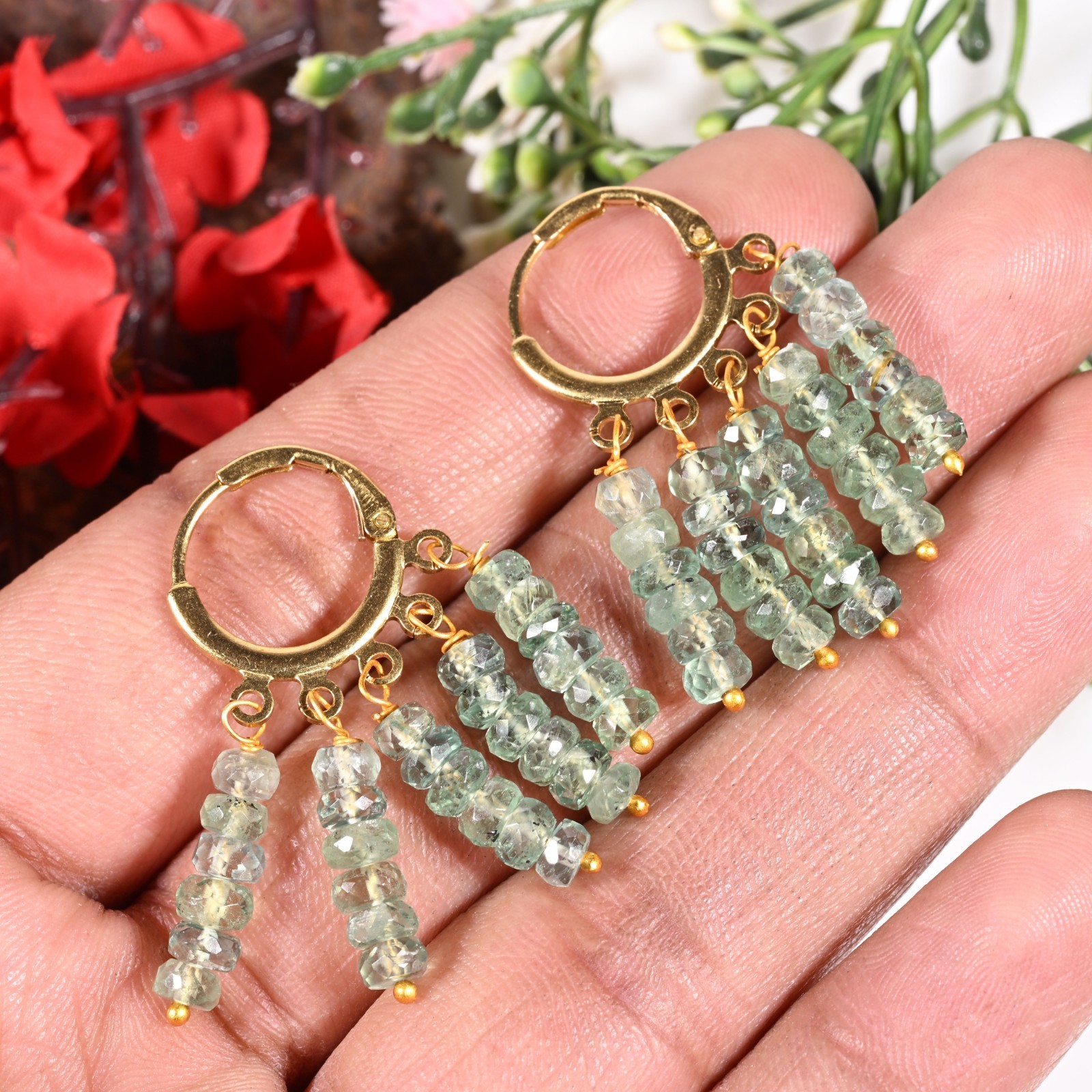 Handmade Mint Green Kyanite Dangle Earrings Wire Wrapped Gemstone