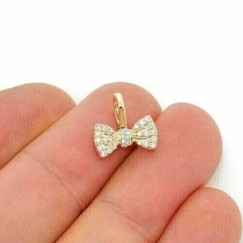 Women’s Bow Shape Pendant 1Ct Round Cut Moissanite 14K Yellow Gold Plated