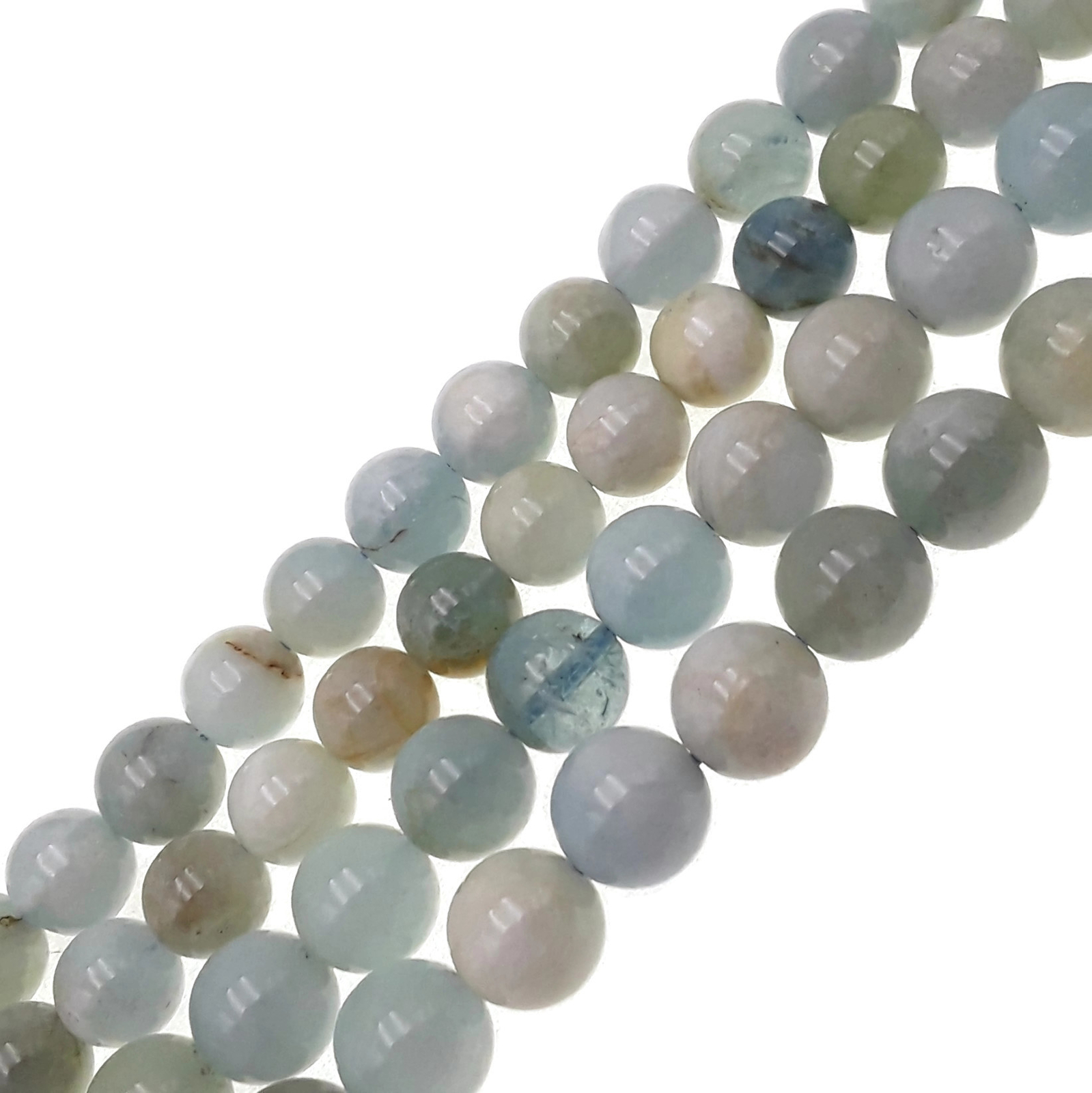 Multi Blue Aquamarine Smooth Round Beads 6mm 8mm 9mm 10mm 11mm 15.5″ Strand