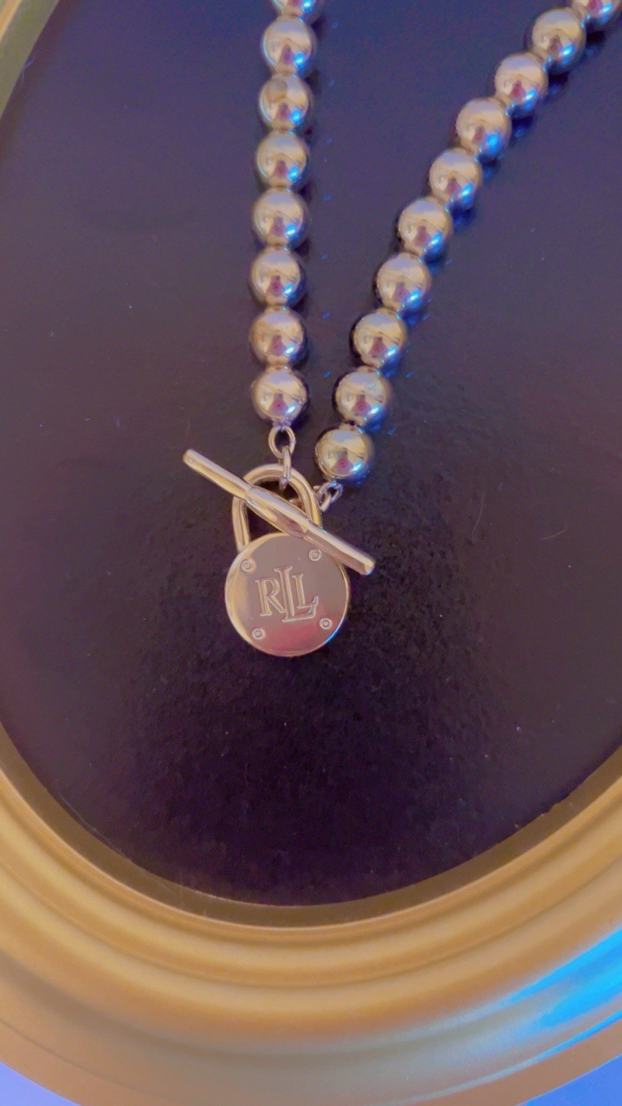Vintage Lauren Ralph Lauren RL Toggle Ball Bead Necklace Gold Tone