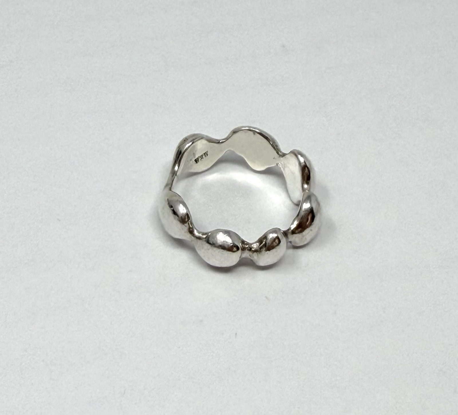 Sterling Silver 925 Bubble Band Ring Size 8 Modern Organic Pebble Design