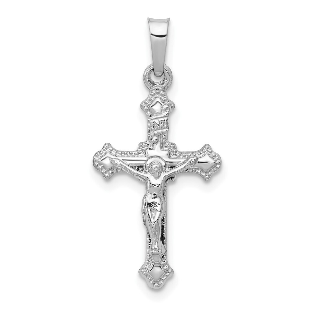 14k White Gold Polished INRI Crucifix Pendant for Women 0.55g