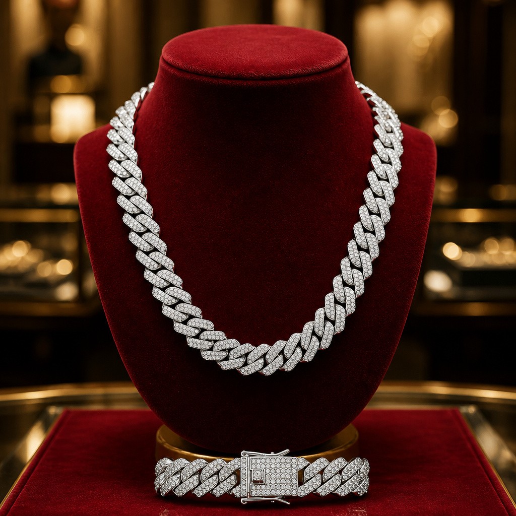 Miami Cuban Link Chain Iced Out Stainless Steel Necklace New Condition