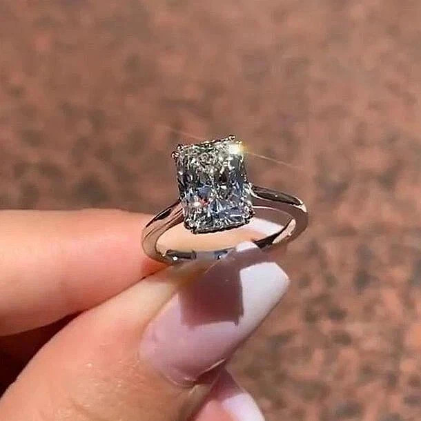 4Ct Simulated Diamond Radiant Engagement Solitaire 14K White Gold Plated Ring