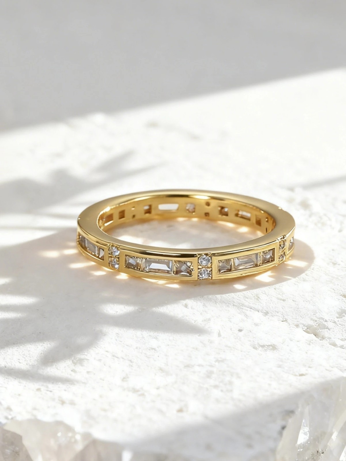 Women’s Eternity Band Ring Gold Silver Tone Baguette CZ Clear Stone Wedding