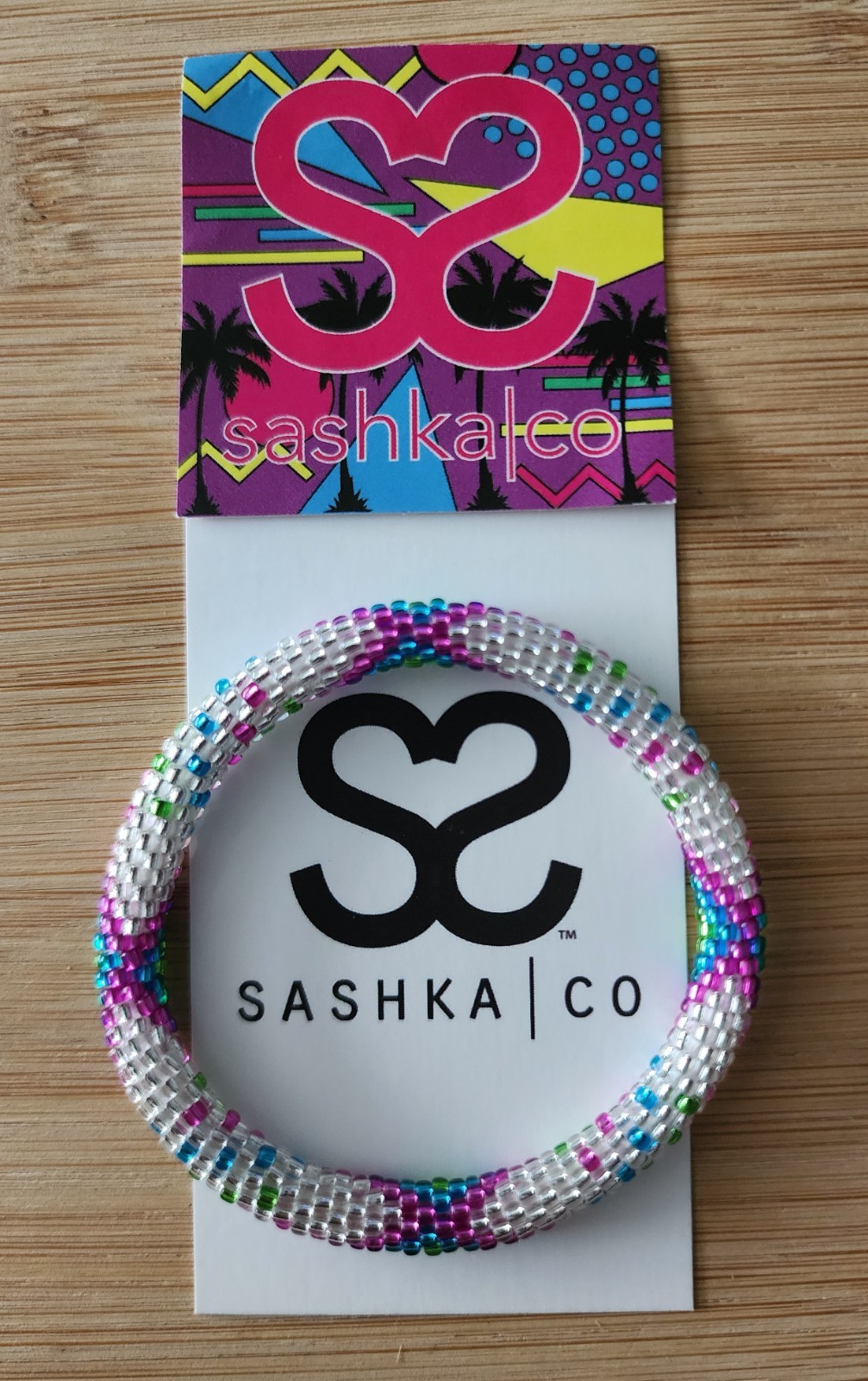 Sashka Co. Hand Crocheted Beaded Roll On Bracelet Multi Colored 7″