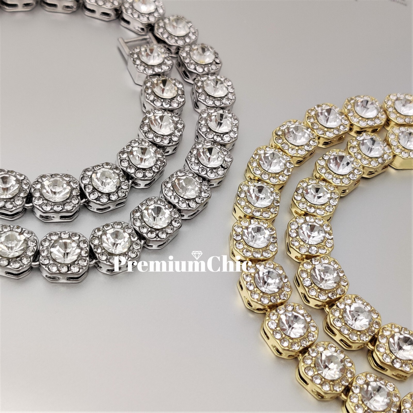 Iced Baguette Cluster Tennis Chain Choker Necklace Plated CZ Men Hip Hop Jewelry