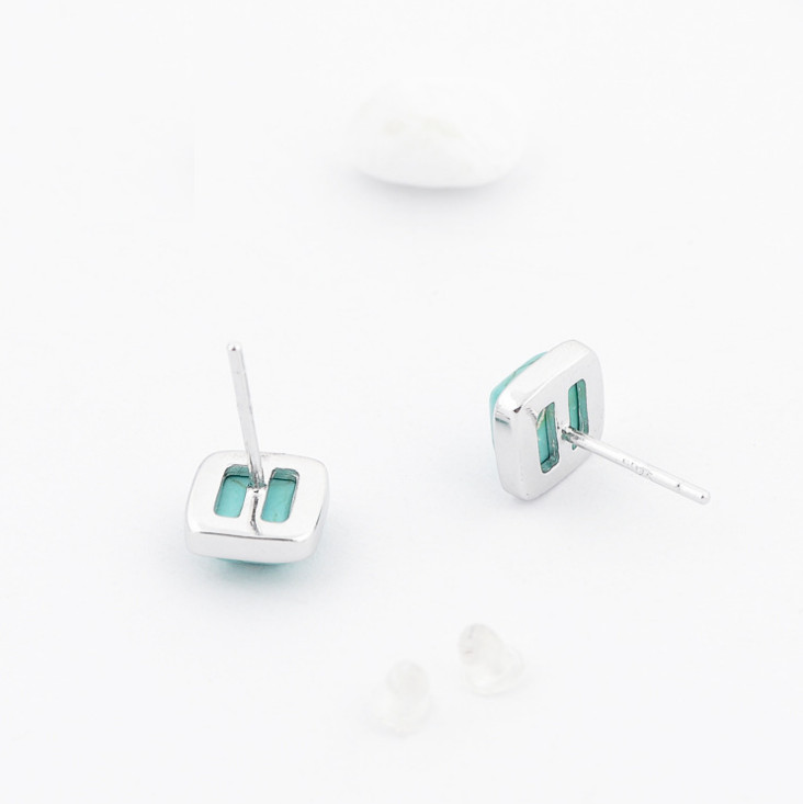 925 Sterling Silver Post Square Blue Turquoise Stud Earrings 8mm Gift PE43