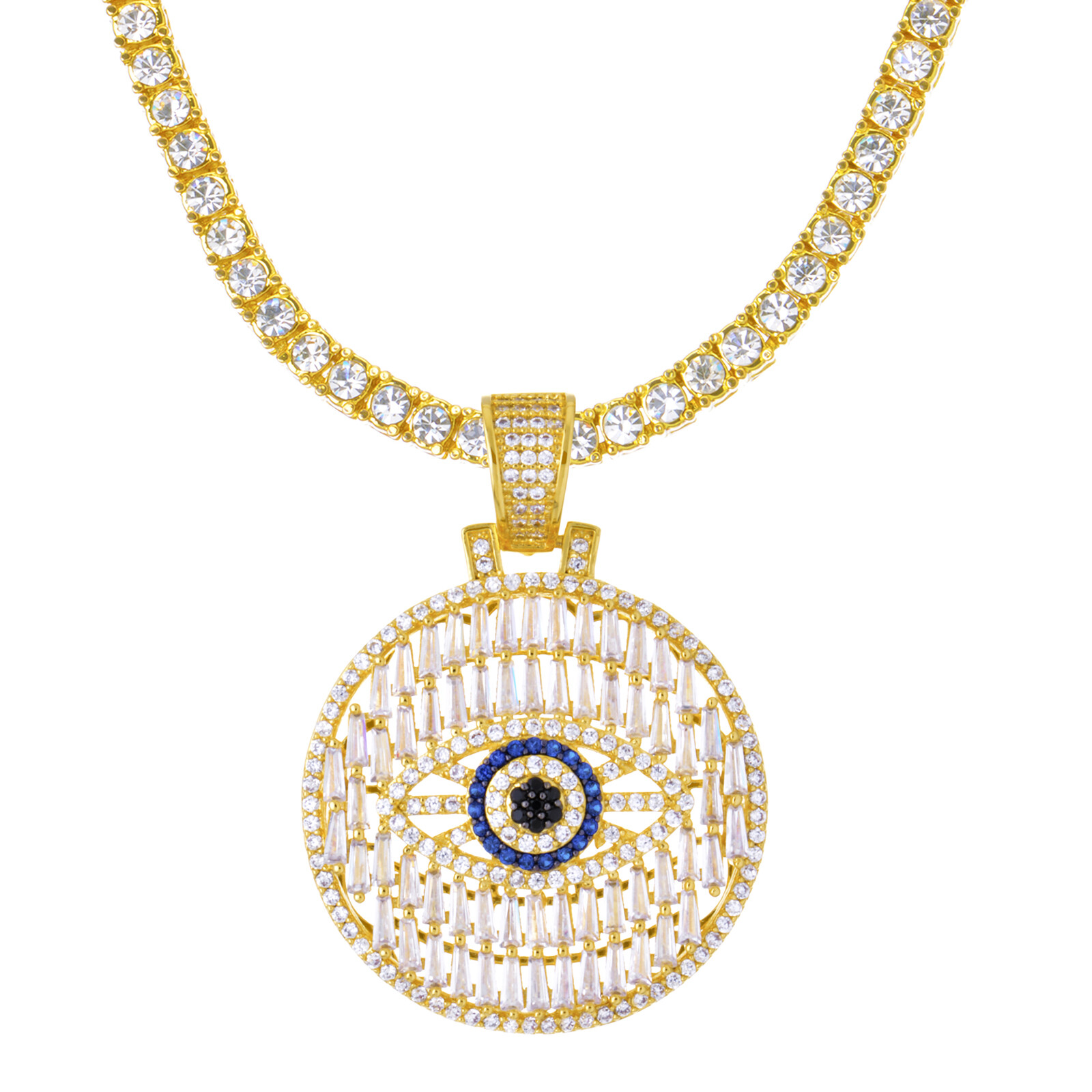 Evil Eye Hamsa Medallion Pendant 20 inch Choker Stone Chain Necklace BCT 17101 G