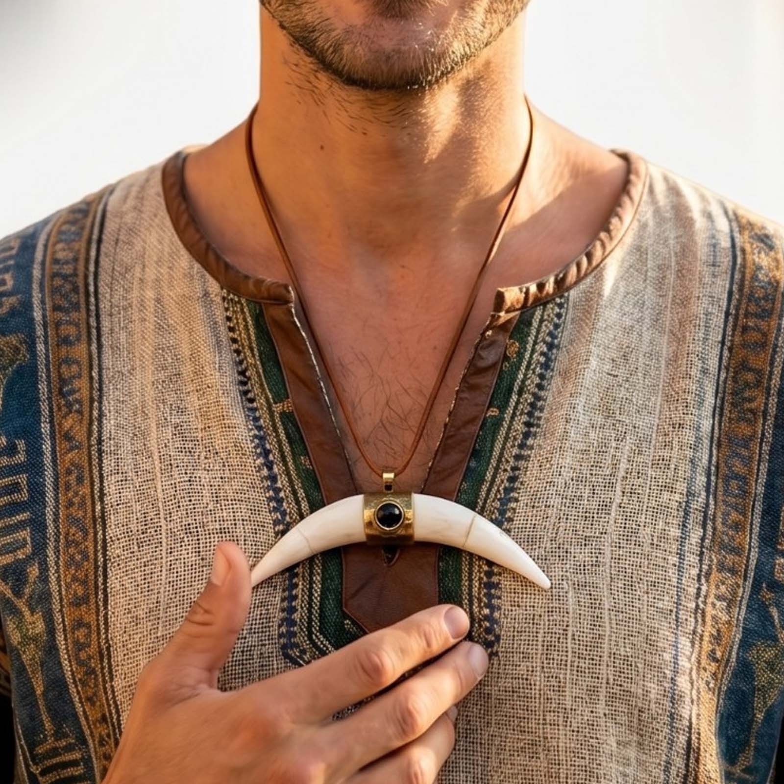 P3301 Handmade Nepal Tooth Pendant Necklace Tribal Boho Ethnic Unisex Jewelry