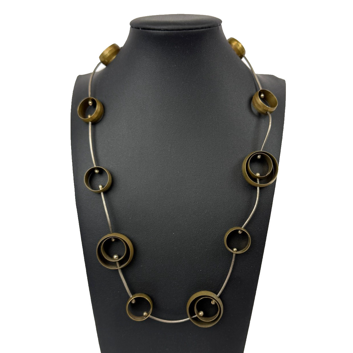 Artisan Circle Cut Out Chain 22″ Statement Necklace Copper Silver Mixed Metals