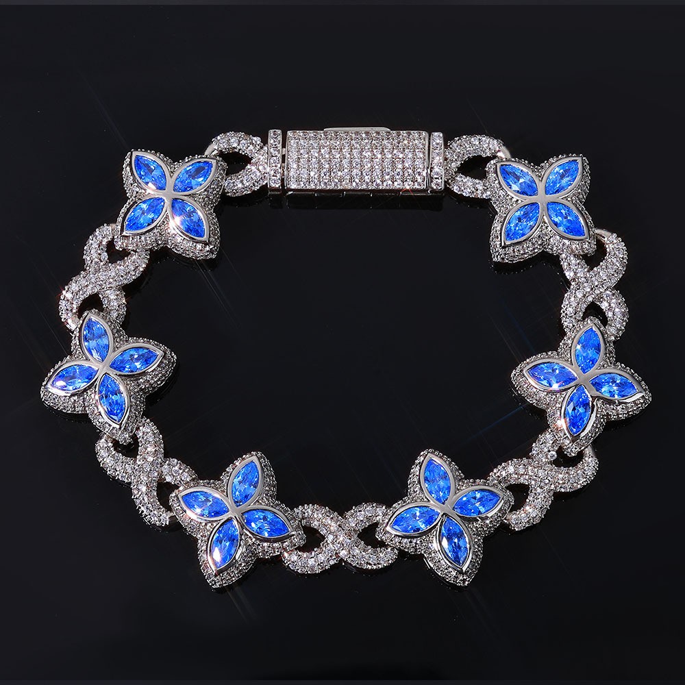 18K Gold Plated Four Leaf Clover Chain 5A Iced CZ Out Hip Hop Jewelry for Men