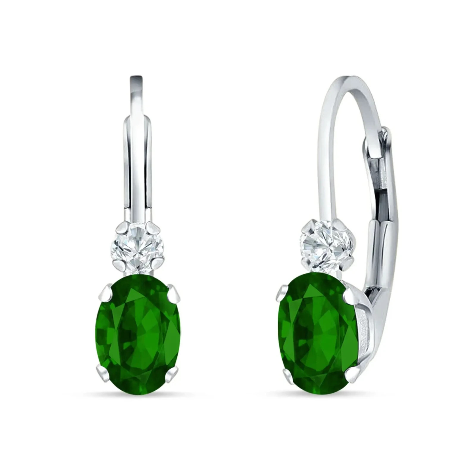 Dainty Genuine Oval Emerald Lever Back Earrings in Sterling Silver