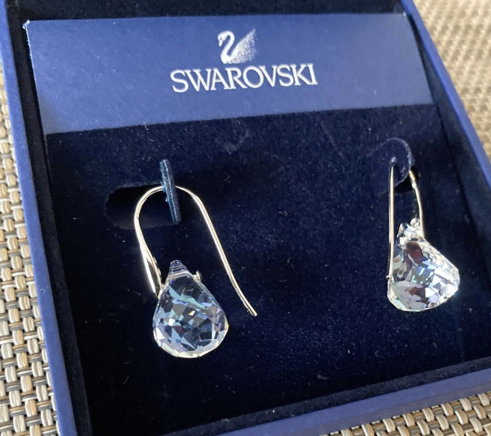 Swarovski Lunar Drop Earrings Crystal Dangle Pierced Silver Tone New