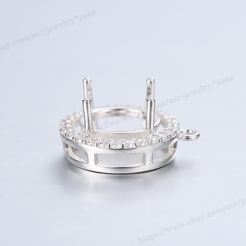 Pre Notched Round 4 Prong Mount Dangle Setting Sterling Silver Pendant/Earring