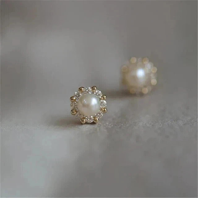 Natural White Pearl 2.00Ct Round Cut 14K Yellow Gold Plated Halo Stud Earrings