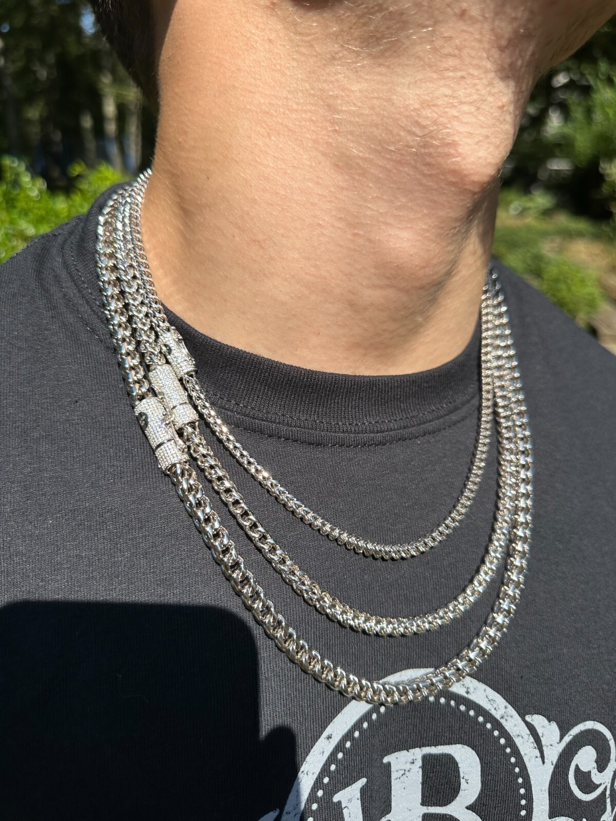 Iced MOISSANITE Clasp 925 Silver Stainless Steel Franco Chain Necklace Bracelet