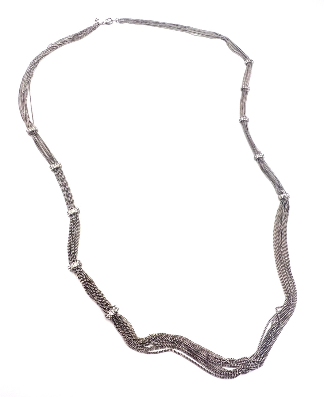 Signed ABS Allen Schwartz Silvertone Multi Chain Crystal Necklace