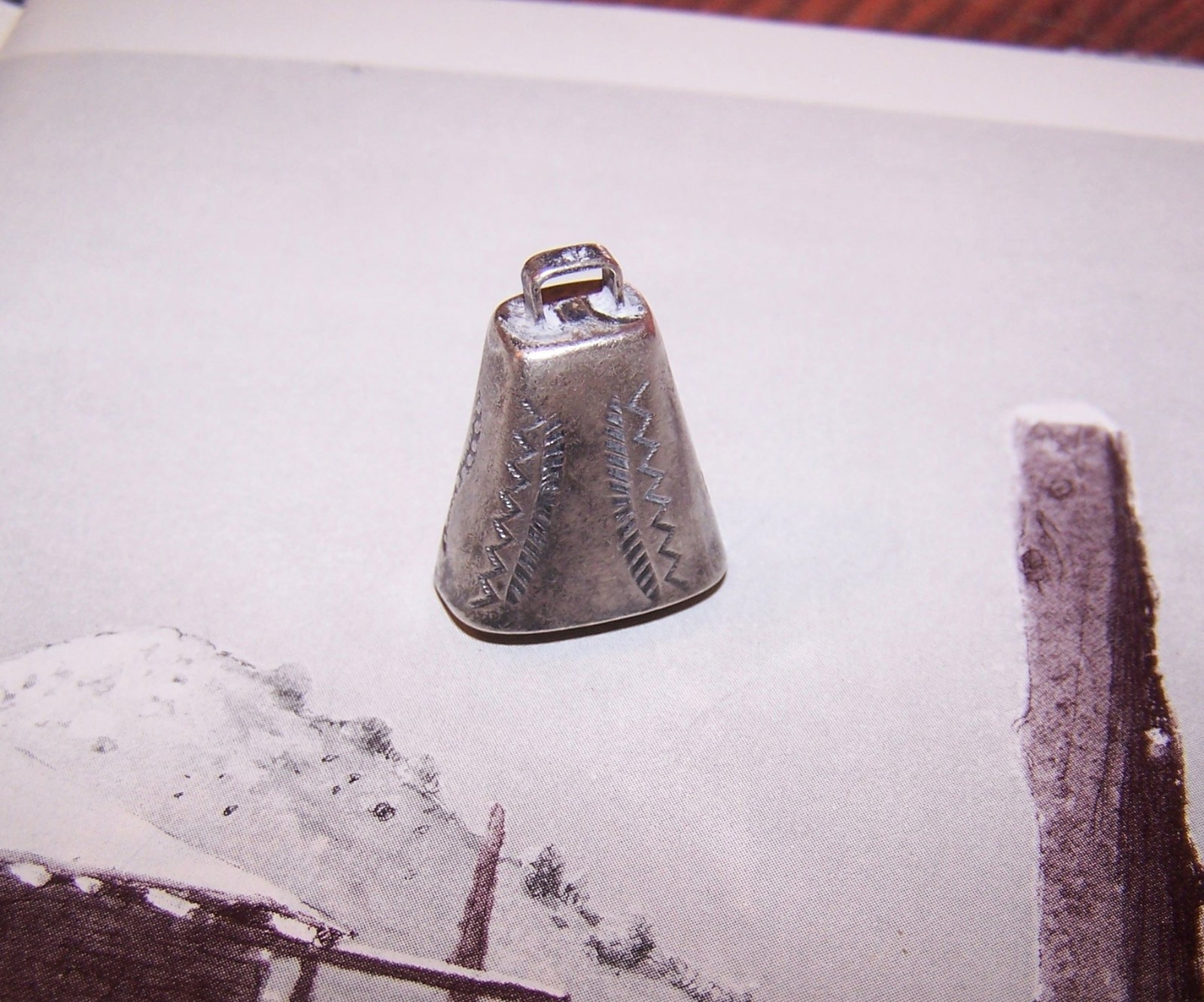 NATIVE AMERICAN Vintage Sterling Silver Cow Bell Pendant or Charm