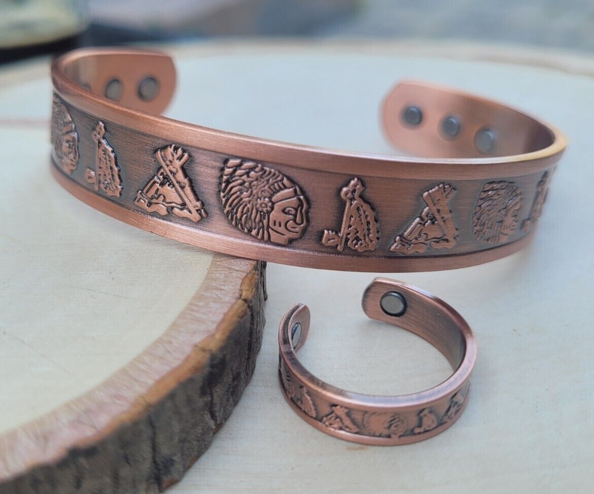 Solid Copper Magnetic Bracelet Ring Set Arthritis Cuff Ring Set Nation Native