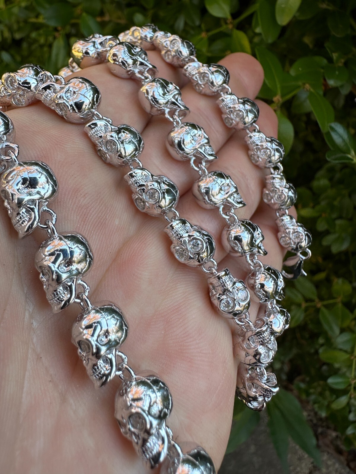Custom Solid 925 Sterling Silver Skull Death Link Chain Necklace W. Moissanite