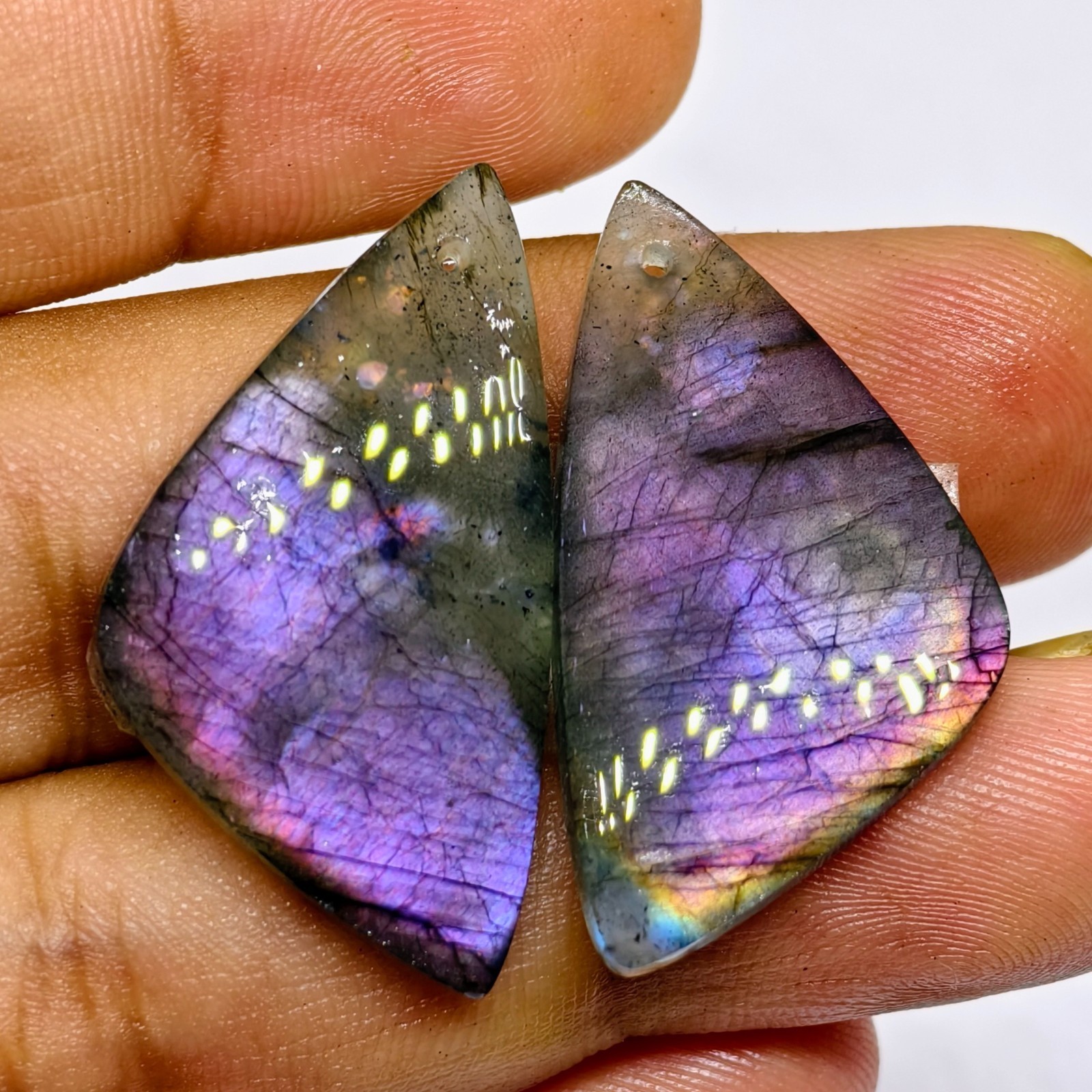 34 Cts Natural Labradorite Drilled Match Pair Cabochon Gemstone 33 X 17.9 MM