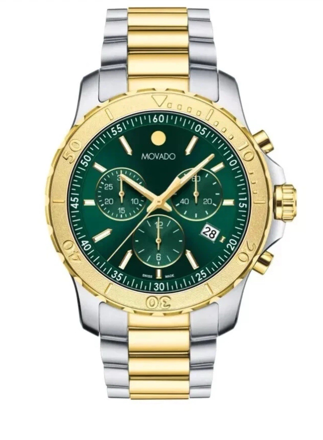 Brand New Movado Active Sport Men’s Two Tone Green Dial 42 mm Watch 2600181