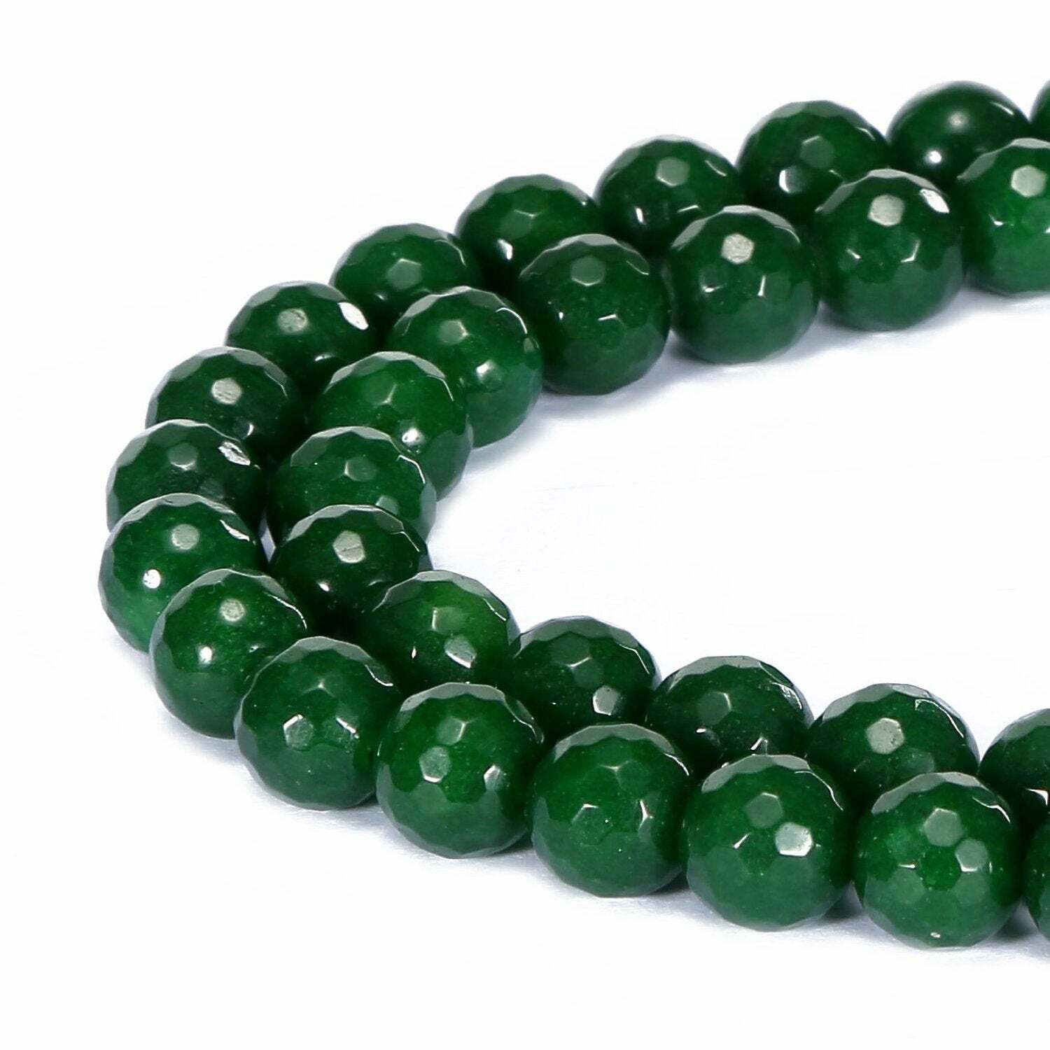 Emerald Green Dyed Jade Faceted Round Beads 4mm 6mm 8mm 10mm 12mm 15.5″ Strand