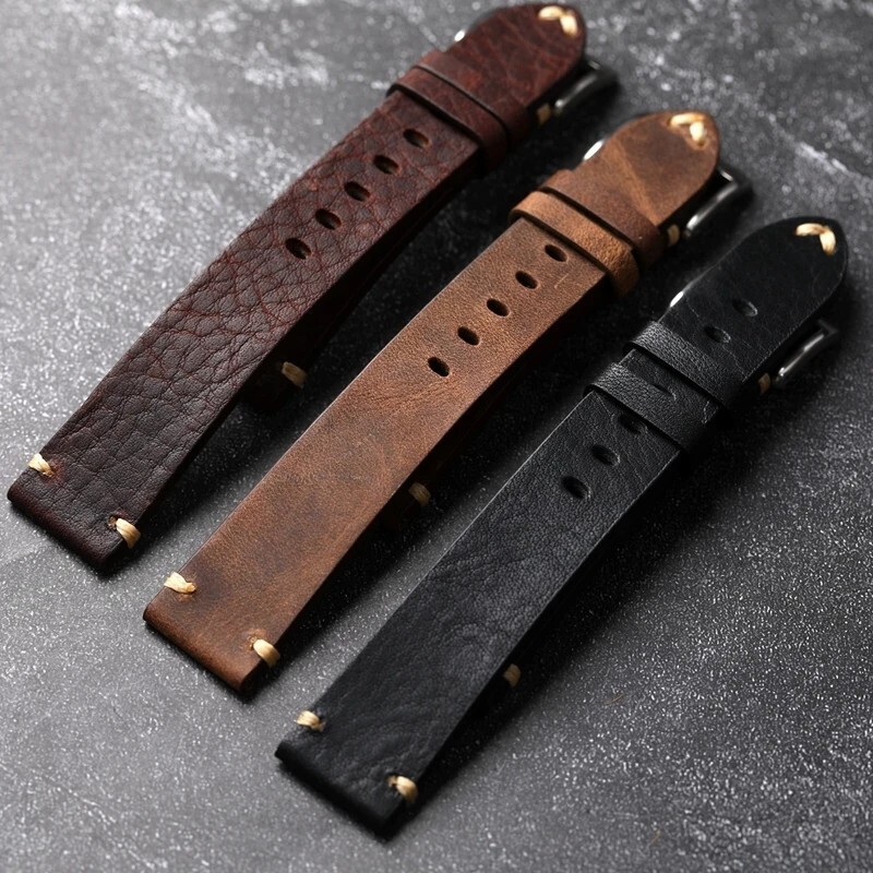 Vintage Leather Watch Strap 18mm 19mm 20mm 21mm 22mm Black Brown