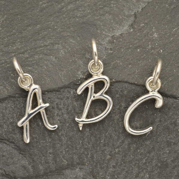 Sterling Silver 0.925 Initial Letter Script Alphabet Necklace Pendant Charm A-Z